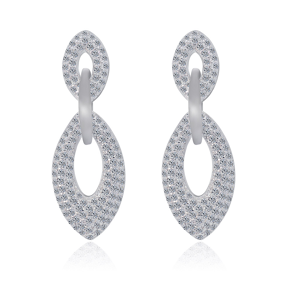 Tri Link Drop Pave CZ Earring